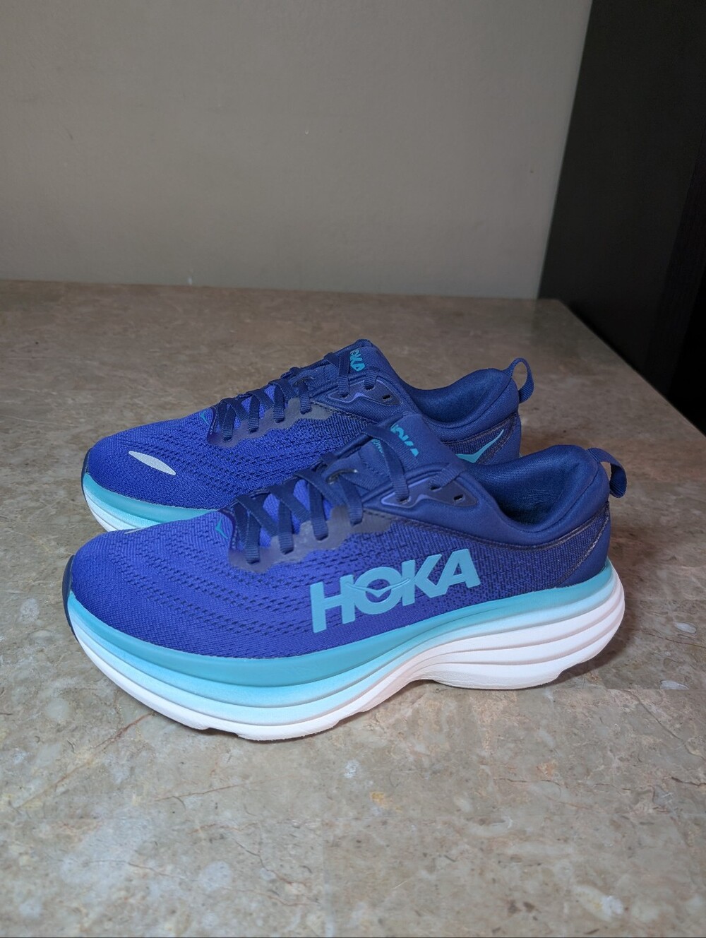 Hoka One One Bombi 8 Bellwether Blue Running Cushioned Shoes Women's Size 8.5 - Picture 2 of 10